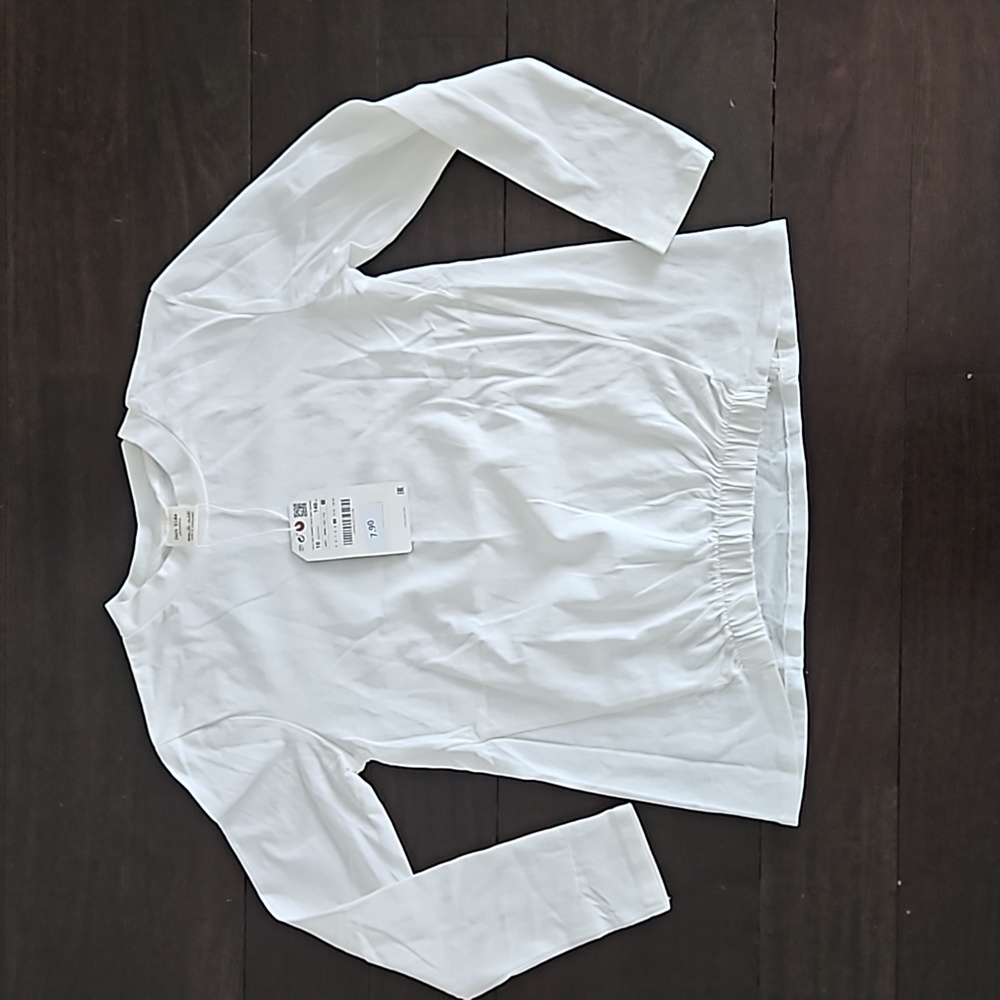 NWT GIRL'S ZARA WHITE LONG SLEEVE T SHIRT ELASTIC BAND SZ 10